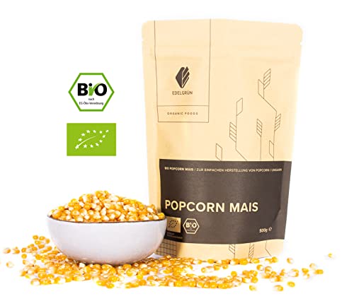 Edelgrün Popcorn Mais Bio 500g / 0,5kg | Popcornmais ohne Zucker und Zusätze | Für Pfanne und Popcornmaschine geeignet | Maiskörner nicht süß, ohne caramel (500) Cover
