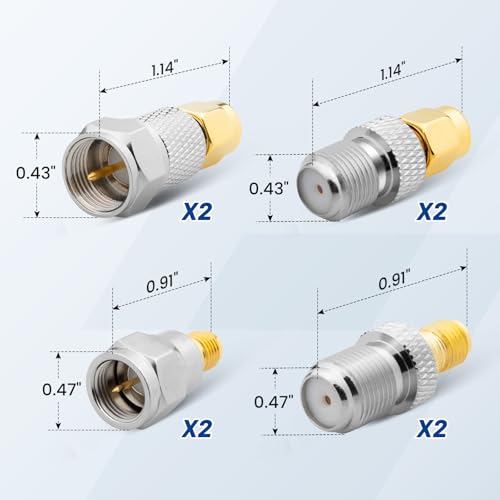 Image of Anina 8 Pcs F Type to SMA Male Female Coax Connector Gold Plated Brass RF Coaxial Adapters for WiFi, CB /Amateur /Ham Radio Antenna, Walkie Talkie