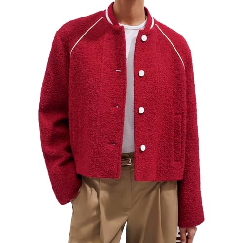 Women's Varsity Swing Jacket Contrast Piping Stripe Collar Dropped Shoulder Bomber Wool Coat