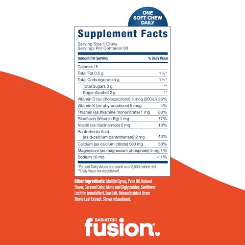 Bariatric Fusion Bariatric Calcium Supplement Chews | Calcium Citrate with Vitamin D3 Bariatric Vitamin | Sugar Free Chewable |500mg |Caramel | 60 Count - Image 5