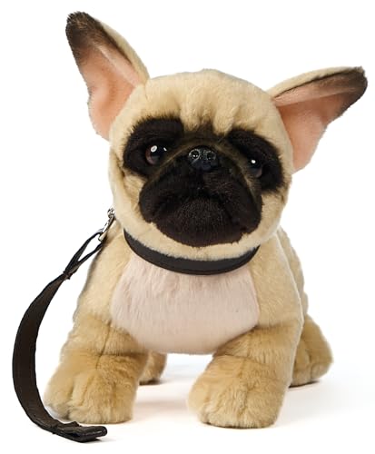 Uni-Toys - Französische Bulldogge (beige) - Mit Leine - 26 cm (Länge) - Plüsch-Hund - Plüschtier, Kuscheltier