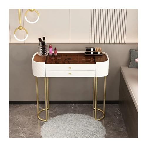 Moderna mesa de tocador con 2 cajones, escritorio de maquillaje blanco para oficina en casa, tocador simple y elegante con superficie lisa, perfecto para espacios pequeños y uso diario
