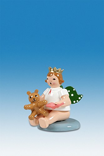 Ange de Noël en bois avec ours en peluche 6cm figurine artisanale