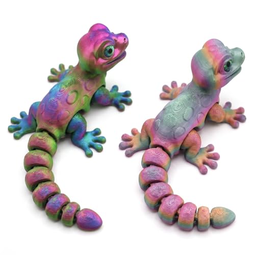 Copbopwn 2Pcs 3D Printed Animals Articulated Gecko Toys Wall Climbing Gecko 3D Printed Lizard Flexible 3D Printed Animals Stress Relief Fidget Toy for Adults Reptile Lovers Home Office Gift (Candy)