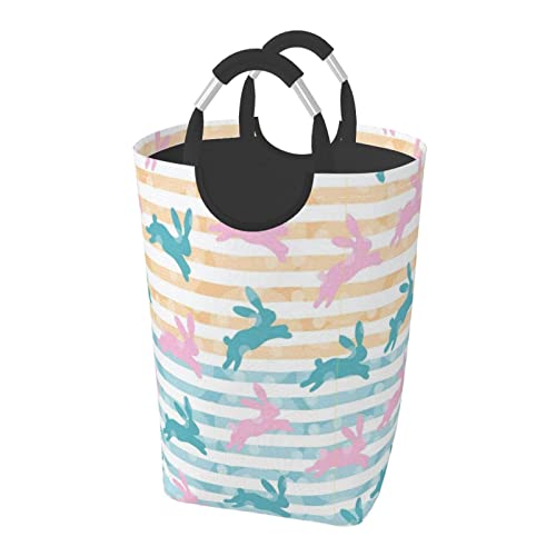 ウサギの柄 ランドリーバスケット 洗濯ボックス 収納バッグ 大容量 折り畳み式 持ち運び 撥水 ハンドル付き 軽量 省スペース おしゃれ 適した ホテル ユーティリティルーム トイレ キッチン(50l 32*28*57.5cm)