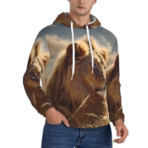 Men's Fleece Pullover Hoodie Long Sleeve Hooded Prairie lion Sweatshirt Casual Shirts With Pockets Small Black