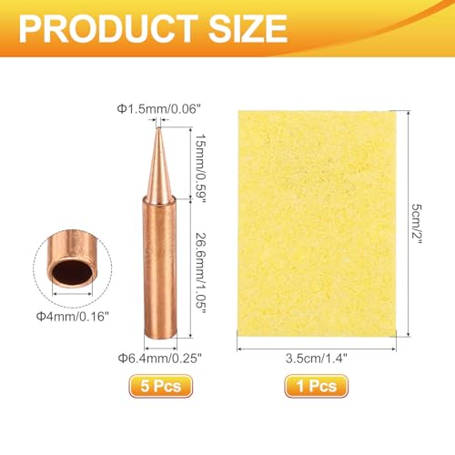 Image of MECCANIXITY 5 Pcs 900M Soldering Iron Tips Copper Non-magnetic Welding Head with Cleaning Sponge Pad Replacement for Solder Station Tip (900M-T-0.8D)