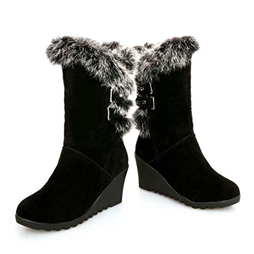 Mistu Women'S Winter Fur Wedge Snow Boots Mid Wide Calf Waterproof Buckle Platform Slip On Warm Snow Boot thumb #1