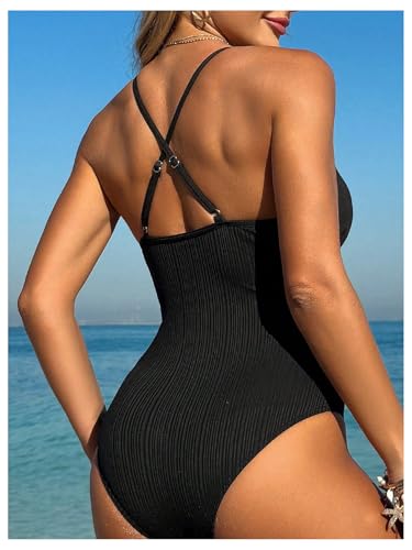 SweatyRocks Women's Scalloped One Piece Bathing Suit Crisscross Tummy Control Swimsuit2