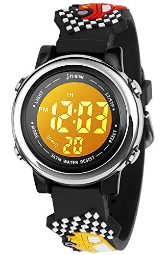 VILIYSUN Kids Watch 3D Cartoon Toddler Wrist Digital Watch Waterproof 7 Color Lights with Alarm Stopwatch for 3-10 Year Boys Girls Little Child (Car Black)