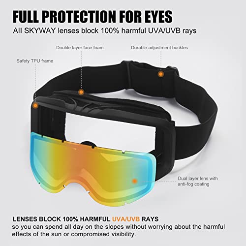 Skyway Ski Goggles,Otg Snow Snowboard Goggles For Men Women Snowmobile Skiing Skating Ss6001 (Black Frame/Colorful Lens) #TOP3