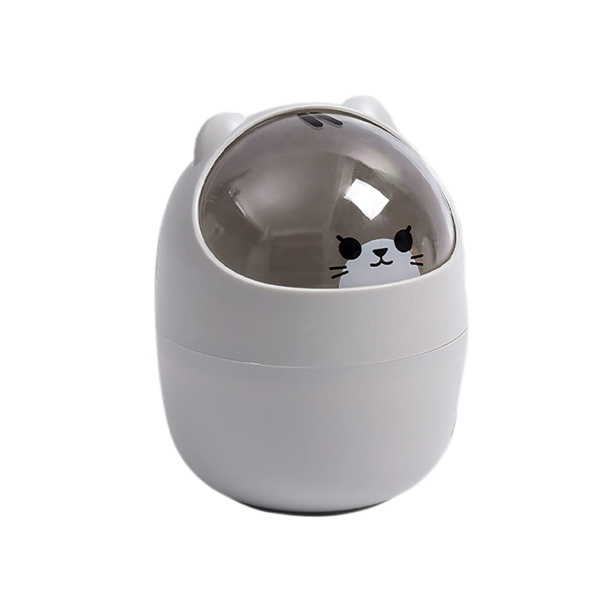 Trash Can Desk Bin, Rubbish Storage Bin, Cute Creative Cartoon Animals Wastebasket with Lid, Mini Garbage Organizer, for Home Office Kitchen Bedroom Bathroom Car Indoor Dust Bin, 4L, Grey