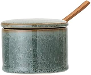 Bloomingville Garnek do soli z pokrywką i łyżeczką Pixie, zielony, ceramiczny