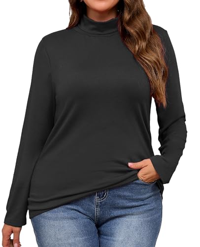 Plus Size Turtleneck Shirt Women Long Sleeve Slim Fit Mock Neck Bodycon Tops