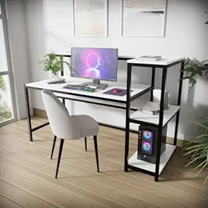 Riyan Luxiwood Fronx Computer Table with Open Storage Made MDF I Large Study Table. (Large, White)