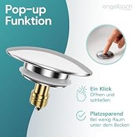 Engelbach® Universal Waschbecken Ablaufgarnitur (Extra Platzsparend) - Pop up Ablaufventil mit Überlauf (Auch für Waschtische) Herausziehbarer Stöpsel - inklusive Einbauanleitung – Ansicht 5
