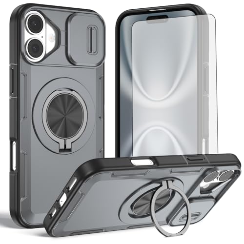 Coque iPhone 16 dotée d'un anneau magnétique puissant et d'un support rotatif intégré