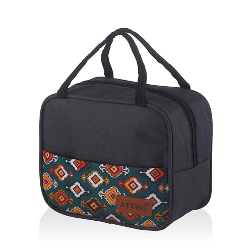 Image of ATTRO Easy Carry Insulated Lunch Bag, 7.5 Liter- Waterproof & Durable, Stylish Carry Bag for Kids, School, Office, Travel & Picnic, Spacious with Easy-to-Carry Handles -Grey
