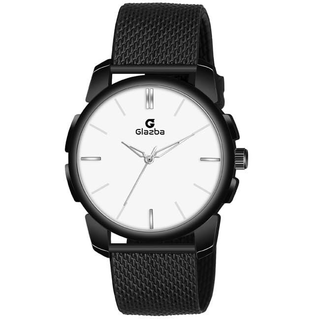 Glazba Mens Rubber Strap Analog White Roman Dial White Wrist Watch (Black) (B0CX1WML6Z) Amazon Price History, Amazon Price Tracker