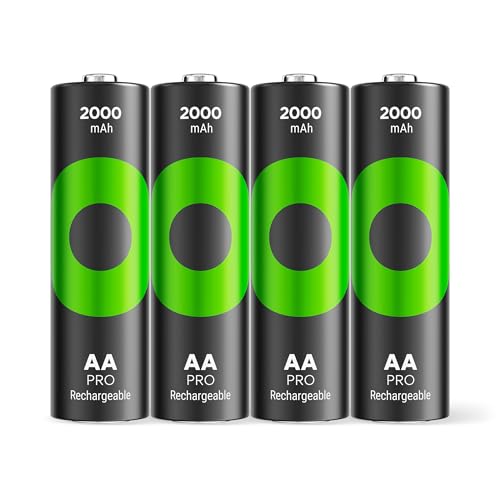 GP ReCyko Pro   Batería AA (2000 mAh, NiMH, 1,2 V, 4 Pilas Recargables AA, diseñadas para un Rendimiento óptimo en Dispositivos de Alta Potencia, hasta 1500 ciclos de Carga