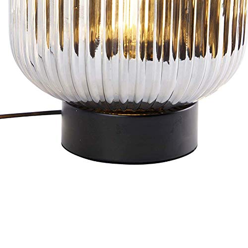 Qazqa Art Deco Tischlampe Bizle – Schwarz Mit Braunem Glas, 28x46 Cm, Dimmbar, E27, Für Wohnzimmer & Schlafzimmer