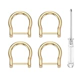 HARFINGTON 4 anillos en D con grillete atornillado de 3/4 pulgadas de metal en forma de U, semicírculo en D, llavero con destornillador para bricolaje, llavero, collar, accesorios, oro claro