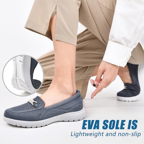 Image of Buyrew Loafers for Women - Comfortable Mesh Knit Slip On Walking Shoes with Arch Support - Dressy Business Casual Work Flats for Standing All Day - Lightweight Breathable Penny Loafers