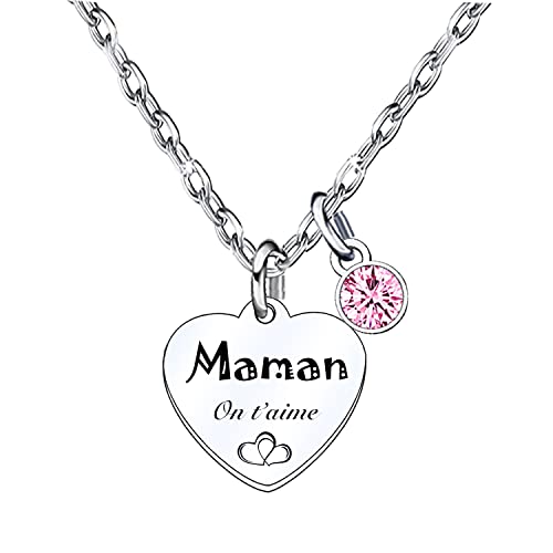 MNBVBV Collier Maman Cadeau Maman Collier Femme Gravé en Argent Pendentif Cœur et Infini Cadeau Amoureux pour Elle Mère Mamie Fille