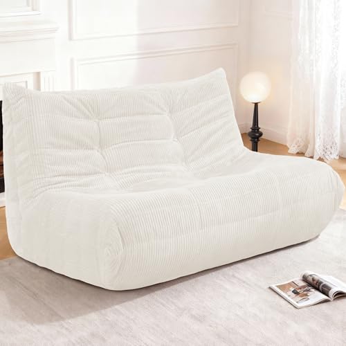 Image of Bean Bag Chair,Giant Beanbag Chairs for Adults,Comfy Large Fireside Chair Lazy Sofa,Corduroy Bean Bag Lounger with Memory Foam Filled,Floor Sofa Couch for Home,Living Room (Beige, Loveseat)
