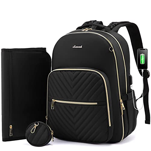 Image of LOVEVOOK Diaper Bag Backpack, Quilted Baby Bag with Changing Pad & Pacifier Holder, Waterproof Travel Diaper Bags with USB Charging Port for Baby Boys Girls, Stylish and Large Capacity, Black