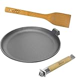  Sartén de hierro fundido para crepes con mango de madera desmontable y espátula 22 cm