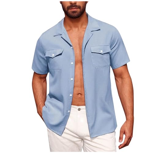 Mens Short Sleeve Button Down Shirt Casual Dress Shirts with Two Pocket Lightweight Summer T-Shirt Vacation Beach Tops
