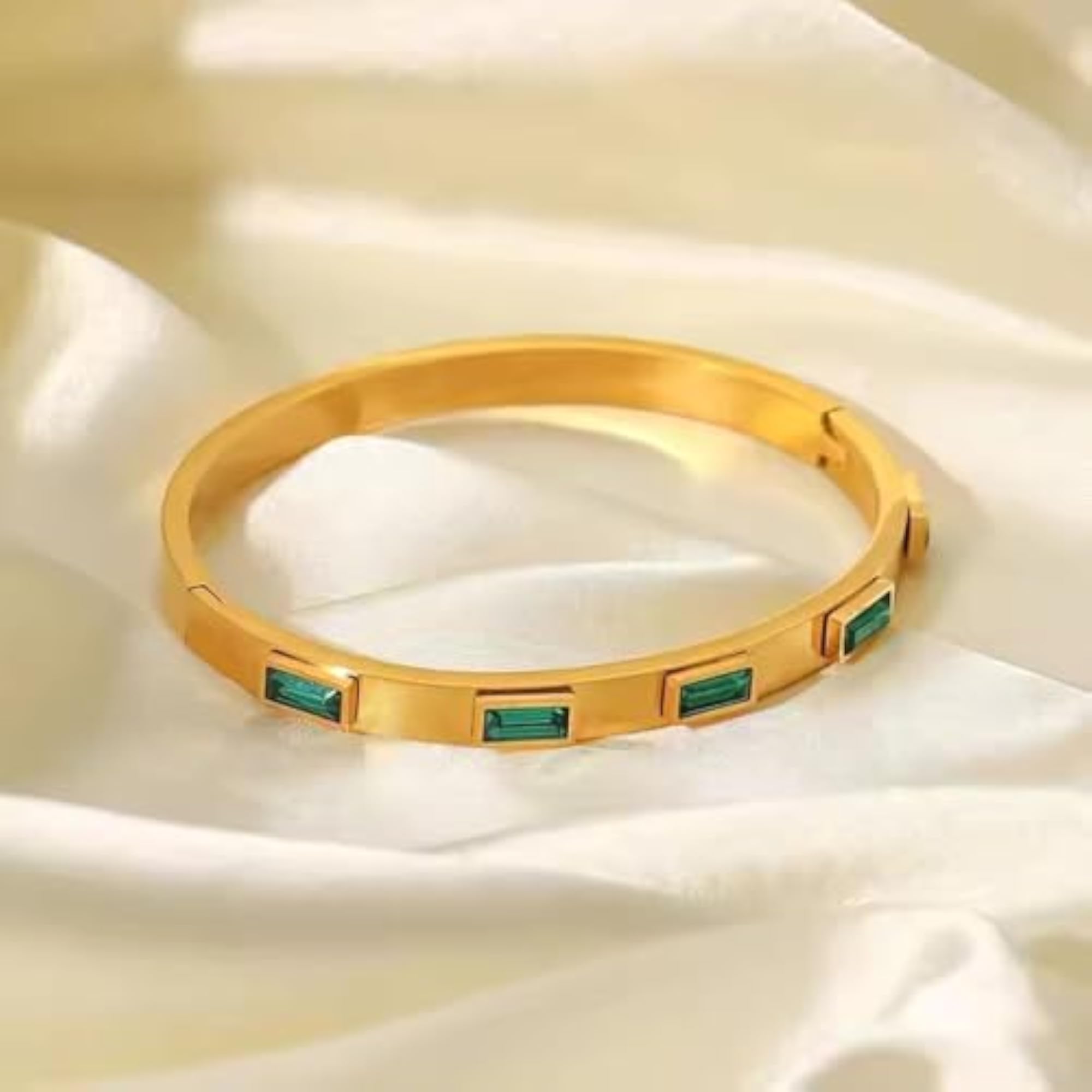 Women's 18K Gold Plated Bezel Bangle Bracelet, Waterproof