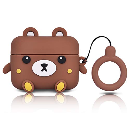 Image of AirPods Pro Case Cute 3D Animal Fashion Character Silicone Case Cover for AirPods Pro Cartoon Airpod Protective Skin with Fun Keychain (Brown Bear)
