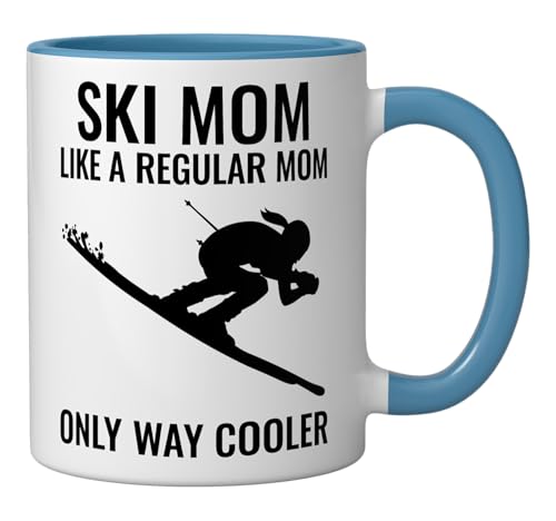 Taza Cerámica Azul Blanco 11 oz Ski Mom miniatura 2
