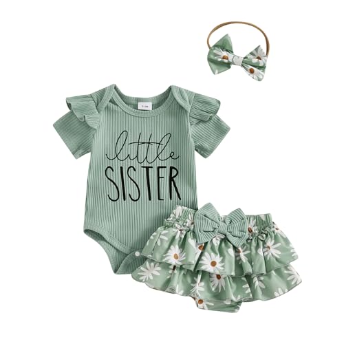 Image of FIOMVA Im New Here Newborn Outfit Girl Onesie Romper+Ruffle Tutu Shorts Bloomer Set Baby Girl Preemie Coming Home Outfit
