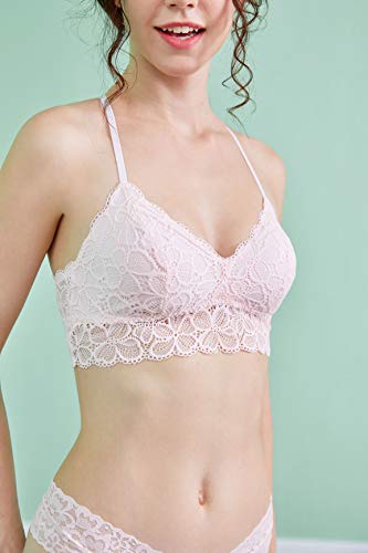 Luna & Sun Soft Simple Sexy Breathable Wirefree Lace Bralette (Light Pink, S) - Image 3
