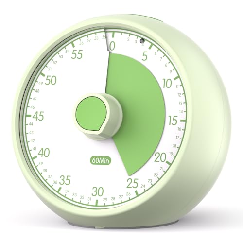 Visual Timer for Kids 60-Minute Countdown Timer with Optional Alarm, Focus Tool for ADHD & Autism, Time Management for Homework, Chores, Office, Kitchen, Teaching & Study Routines (Light Green)