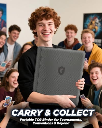 Image of 9 Pocket Top Loader Binder with Zipper - Holds 288 Toploaders - Premium Double-Sided Card Album for Trading Cards, TCG, MTG, Sports Cards (Grey)