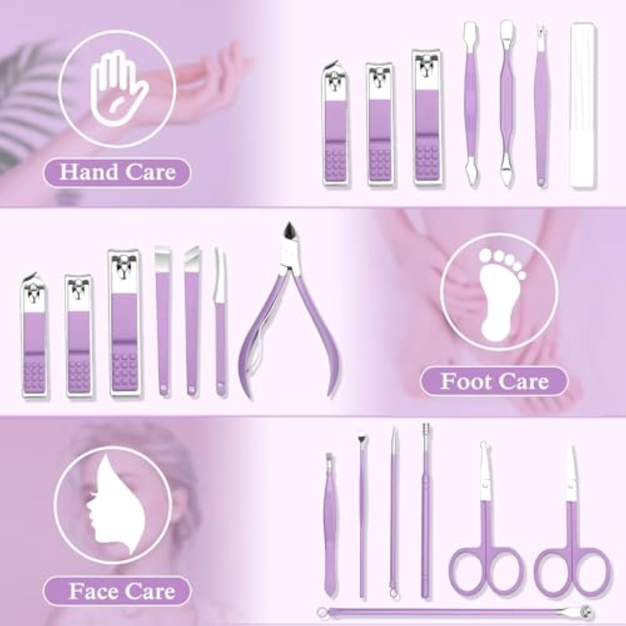 Stainless Steel Nail Care Tools Pink Manicure Set with Travel Case