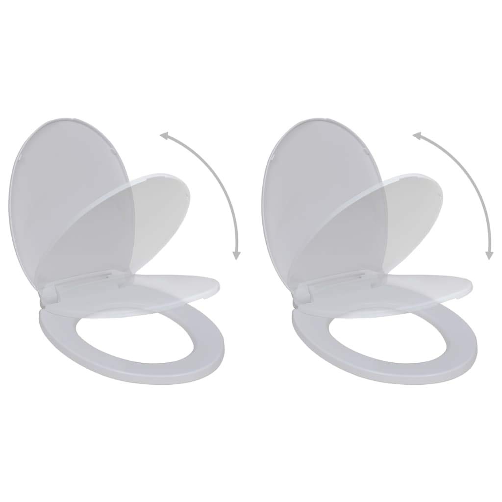 Asiento de inodoro con descenso automático, 2 unidades, plástico blanco, tapa de inodoro de cierre suave, asiento universal con bisagra, extraíble, silencioso, fácil montaje para baño, familia