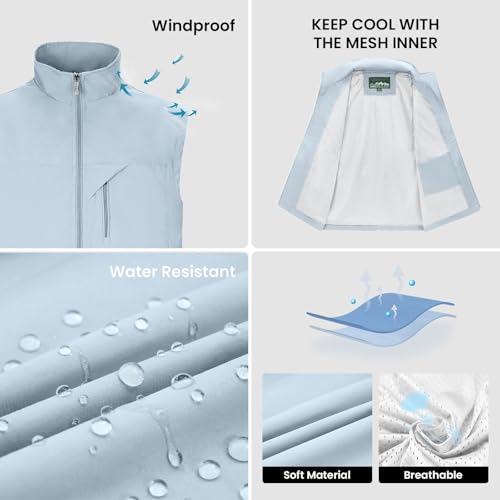 Image of Mens Vests Outerwear Windproof Lightweight Softshell Sleeveless Jacket | Breathable Zip Up Multi-Pockets Quick Dry Sports Vest for Golf Hiking Fishing Running