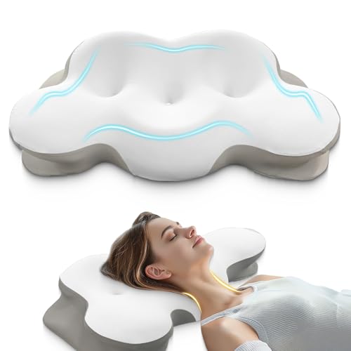 Cervical Neck Pillow, Pillows for Neck and Shoulder Pain, Contour Pillow, Neck Pillows, Pillow for Neck Pain Relief, Side Sleeper Pillows for Adults, Ergonomic Pillow, Memory Foam Pillows(Light_White)