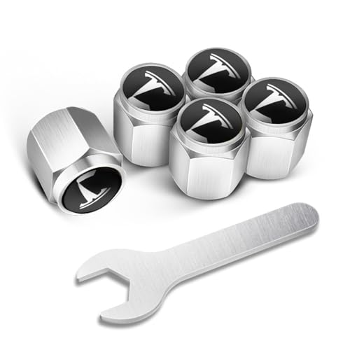 Tire Valve Stem Caps for Tesla Model 3,Model S,Model X,Model Y Accessories,5 Pack Copper Tire Valve Caps with Leakproof Rubber O-Rings(Silver)