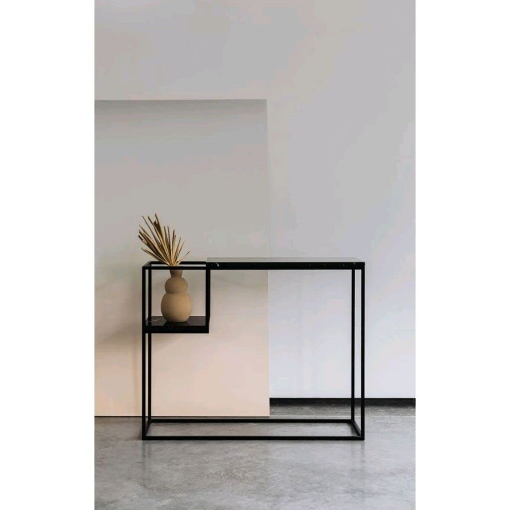 2 Tier Antique Metal Iron Console Table for Living Room Modern Sofa Accent Table, Metal Frame & MDF Boards Panel, Living Room Hallway Entryway (Black)