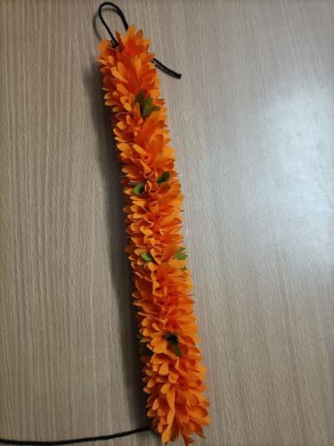 Image of Artificial Flowers for Indian Classical Dance | 12 inch Polyester Cloth Mullai Poo Gajra for Bharatanatyam|Reusable Faux Jasmine Garland | Hair Accessory for Wedding (Light Orange Dot)