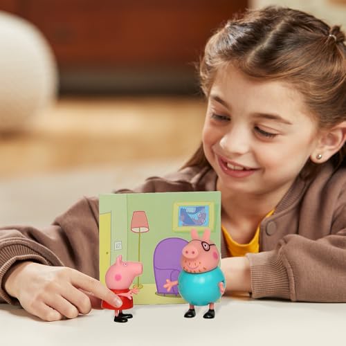 Image of Peppa Pig and Daddy Pig Twin Figure Fun Pack Animal Figure Set with Two Poseable Figures and a Scene Card, Preschool Toy for Girls and Boys Ages 3 Birthday Gift Toys for Kids