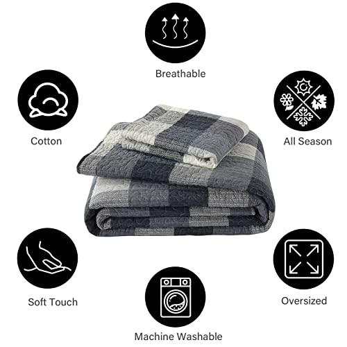 Pangushan Quilt Set Queen Size,100% Cotton Quilt,Buffalo Plaid Queen Quilt Bedding Set Bedspreads,Patchwork Reversible Lightweight Comforter Quilts Bed Spread For Queen Bed,All Season,3 Pieces #TOP4