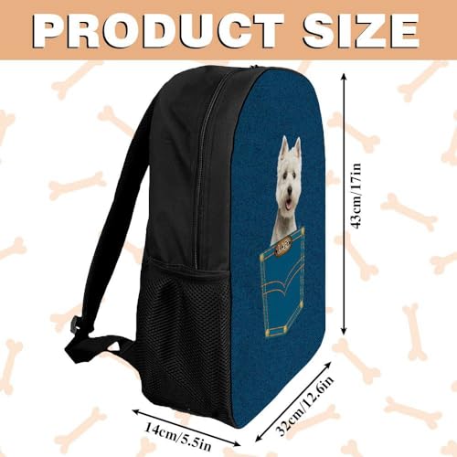 Westie Backpack Bookbag Custom Blue Jeans Print Daypack Laptop Bag for Work Travel Hiking 17 Inch Lightweight2
