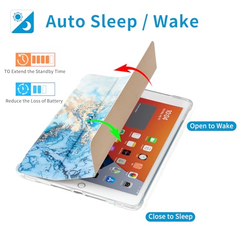 Étui iPad 10.2 avec Porte-Crayon ProtUTab Coque Marbre Bleu Légère Veille Auto